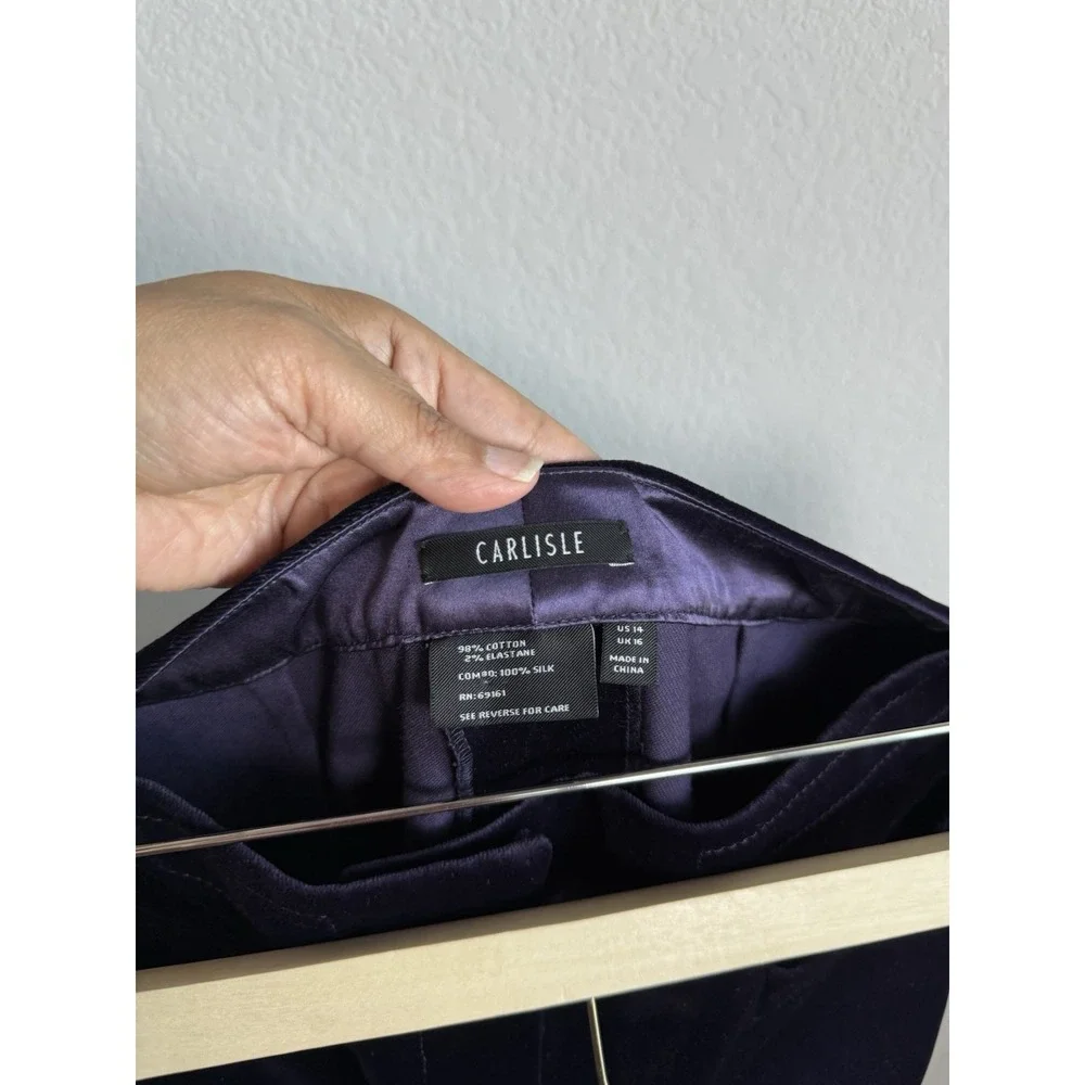 Carlisle‎ Women's Velour Purple Straight Leg Dress Pants Silk Lining Size 14